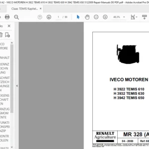 CLAAS MR 328 A2-IVECO MOTOREN H 3922 TEMIS 610CLAAS MR 328 A2-IVECO MOTOREN H 3922 TEMIS 610 H 3932 TEMIS 630 H 3942 TEMIS 650 Reparatur handbuch
