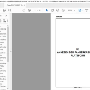 CLAAS Nectis 207 H1-ANHEBEN DER FAHRERKABINE UND PLATTFORM Reparaturhandbuch - PDF DOWNLOAD (German)