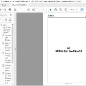 CLAAS Nectis 207 H2-HEIZUNGKLIMAANLAGE Reparatur handbuch- PDF DOWNLOAD (GERMAN)
