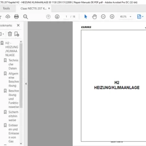 CLAAS Nectis 207 H2-HEIZUNGKLIMAANLAGE Reparatur handbuch- PDF DOWNLOAD (GERMAN)