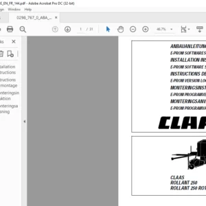CLAAS ROLLANT 250 ROLLANT 250 ROTO CUT E-PROM SOFTWARE STATUS INSTALLATION INSTRUCTIONS MANUAL