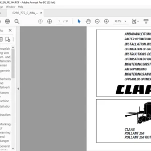 CLAAS ROLLANT 250 ROLLANT 250 ROTO CUT OPTIMIZATION OF GRABBER INSTALLATION INSTRUCTIONS MANUAL _DE_EN_FR- PDF DOWNLOAD