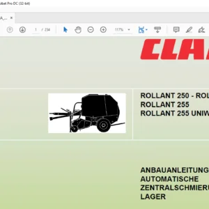 CLAAS ROLLANT 250 - ROLLANT 254 ROLLANT 255 ROLLANT 255 UNIWRAP CENTRAL ROLLER LUBRICATION SYSTEM ASSEMBLY INSTRUCTIONS MANUAL