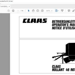 CLAAS ROLLANT 46 ROTO CUT OPERATOR'S MANUAL - PDF DOWNLOAD