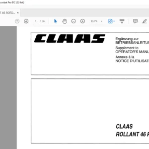 CLAAS ROLLANT 46 ROTO CUT Supplement to OPERATOR'S MANUAL - PDF DOWNLOAD