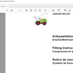 CLAAS ROLLANT JAGUAR 900-830 Compressed air brake system Fitting Instructions Manual_DE_EN_FR