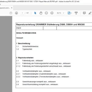 CLAAS Reparaturanleitung GRAMMER Sitzfederung DS85 DS85H und MSG85 Reparatur handbuch - PDF DOWNLOAD (German)
