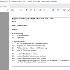 CLAAS Reparaturanleitung GRAMMER Sitzoberteil S721 - S742 Reparatur handbuch - PDF DOWNLOAD (GERMAN)