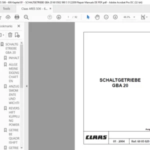 CLAAS SCHALTGETRIEBE GBA 20 Reparatur handbuch- PDF DOWNLOAD (GERMAN)