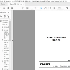 CLAAS SCHALTGETRIEBE GBA 20 Reparatur handbuch- PDF DOWNLOAD (GERMAN)