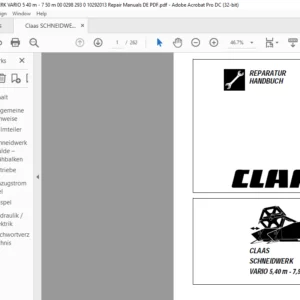 CLAAS SCHNEIDWERK VARIO 5.40 M - 7.50 M Reparatur handbuch - PDF DOWNLOAD (German)