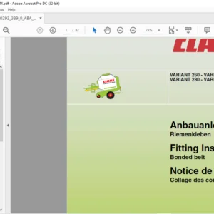 CLAAS VARIANT 260 - VARIANT 260 RC VARIANT 280 - VARIANT 280 RC Bonded belt Fitting Instruction Manual_DE_EN_FR