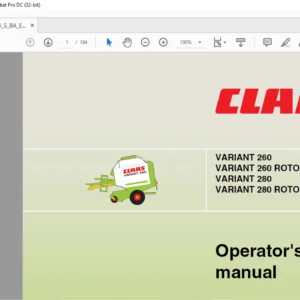 CLAAS VARIANT 260 VARIANT 260 ROTO CUT VARIANT 280 VARIANT 280 ROTO CUT Operator’s manual