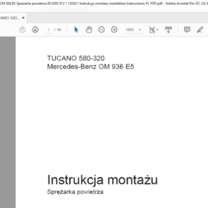 CLAAS VARIANT 380 / 385 VARIANT TUCANO 580-320 Mercedes-Benz OM 936 E5 Sprężarka powietrza instrukcja montażu Manual