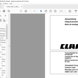CLAAS VARIO 5.40 / 6.00 / 7.50 M  Transport Box for Rape SeedEquipment Fitting Instructions Manual _DE_EN_FR