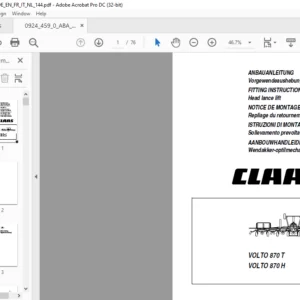 CLAAS VOLTO 870 T VOLTO 870 H Head lance lift Fitting Instruction Manual_DE_EN_FR_IT_NL  - PDF DOWNLOAD