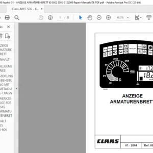 Claas ARES 506 - 606 Kapitel G1 - ANZEIGE ARMATURENBRETT 60 0502 990 5 5122009 Repair Manuals DE PDF