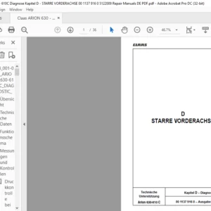 Claas ARION 630 - 610C Diagnose Kapitel D - STARRE VORDERACHSE 00 1137 916 0 5122009 Repair Manuals DE PDF
