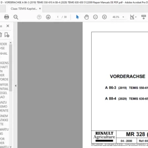 Claas TEMIS Kapitel D - VORDERACHSE A 86-3 (2019) TEMIS 550-610 A 88-4 (2029) TEMIS 630-650 5122009 Repair Manuals DE PDF