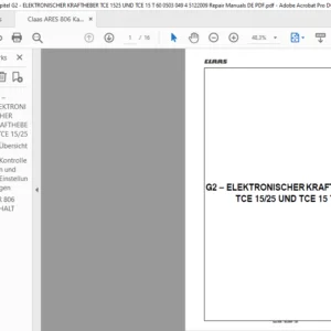 Claas ARES 806 Kapitel G2 - ELEKTRONISCHER KRAFTHEBER TCE 1525 UND TCE 15 T 60 0503 049 4 5122009 Repair Manuals DE PDF