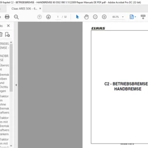 Claas ARES 506 - 606 Kapitel C2 - BETRIEBSBREMSE - HANDBREMSE 60 0502 990 5 5122009 Repair Manuals DE PDF