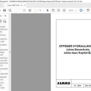 Claas ARES 506 - 606 Kapitel E1 - OFFENER HYDRAULIKKREIS 60 0502 990 5 5122009 Repair Manuals DE PDF