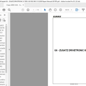 Claas ARES 506 - 606 Kapitel G6 - ZUSATZ DRIVETRONIC III TIER II 60 0502 990 5 5122009 Repair Manuals DE PDF