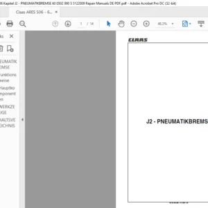 Claas ARES 506 - 606 Kapitel J2 - PNEUMATIKBREMSE 60 0502 990 5 5122009 Repair Manuals DE PDF