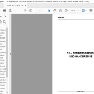 Claas ATLES 906 Kapitel C2 - BETRIEBSBREMSE UND HANDBREMSE 60 0503 050 5 5122009 Repair Manuals DE PDF