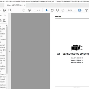 Claas ARES 806 Kapitel A1 - VERSORGUNG EINSPRITZUNG Motor DPS 6068 HRT 70 Motor DPS 6068 HRT 71 Motor DPS 6068 HRT 72 60 0503 049 4 5122009 Repair Manuals DE PDF