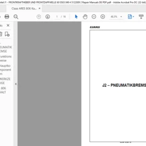 Claas ARES 806 Kapitel J1 - FRONTKRAFTHEBER UND FRONTZAPFWELLE 60 0503 049 4 5122009 2 Repair Manuals DE PDF