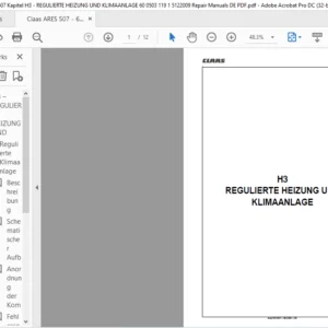 Claas ARES 507 - 607 Kapitel H3 - REGULIERTE HEIZUNG UND KLIMAANLAGE 60 0503 119 1 5122009 Repair Manuals DE PDF
