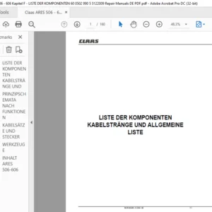 Claas ARES 506 - 606 Kapitel F - LISTE DER KOMPONENTEN 60 0502 990 5 5122009 Repair Manuals DE PDF