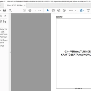 Claas ATLES 906 Kapitel G3 - VERWALTUNG DER KRAFTÜBERTRAGUNG ACHSE 60 0503 050 5 5122009 Repair Manuals DE PDF