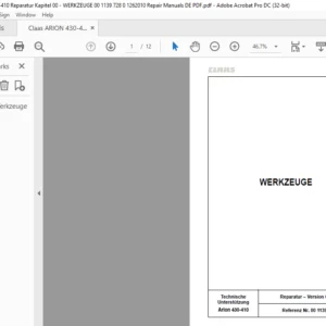 Claas ARION 430-410 Reparatur Kapitel 00 - WERKZEUGE 00 1139 728 0 1262010 Repair Manuals DE PDF