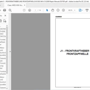 Claas ARES 806 Kapitel J1 - FRONTKRAFTHEBER UND FRONTZAPFWELLE 60 0503 049 4 5122009 Repair Manuals DE PDF