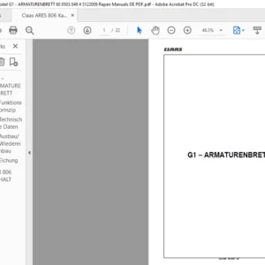 Claas ARES 806 Kapitel G1 - ARMATURENBRETT 60 0503 049 4 5122009 Repair Manuals DE PDF
