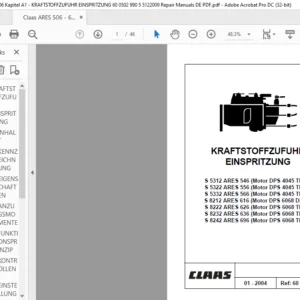 Claas ARES 506 - 606 Kapitel A1 - KRAFTSTOFFZUFUHR EINSPRITZUNG 60 0502 990 5 5122009 Repair Manuals DE PDF