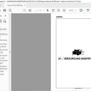 Claas ATLES 906 Kapitel A1 - VERSORGUNG EINSPRITZUNG 60 0503 050 5 5122009 Repair Manuals DE PDF