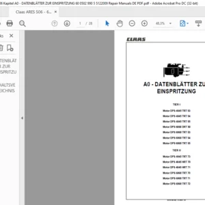 Claas ARES 506 - 606 Kapitel A0 - DATENBLÄTTER ZUR EINSPRITZUNG 60 0502 990 5 5122009 Repair Manuals DE PDF