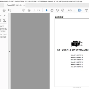 Claas ARES 506 - 606 Kapitel A3 - ZUSATZ EINSPRITZUNG TIER II 60 0502 990 5 5122009 Repair Manuals DE PDF