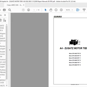 Claas ARES 506 - 606 Kapitel A4 - ZUSATZ MOTOR TIER II 60 0502 990 5 5122009 Repair Manuals DE PDF
