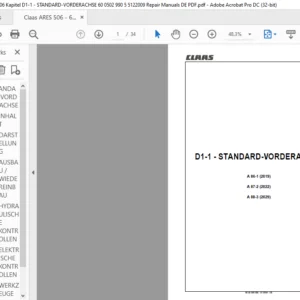 Claas ARES 506 - 606 Kapitel D1-1 - STANDARD-VORDERACHSE 60 0502 990 5 5122009 Repair Manuals DE PDF