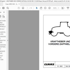Claas ARES 506 - 606 Kapitel J - KRAFTHEBER UND VORDERE ZAPFWELLE 60 0502 990 5 5122009 Repair Manuals DE PDF