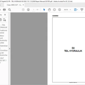 Claas ARES 507 - 607 Kapitel D2-PR - TEIL HYDRAULIK 60 0503 119 1 5122009 Repair Manuals DE PDF