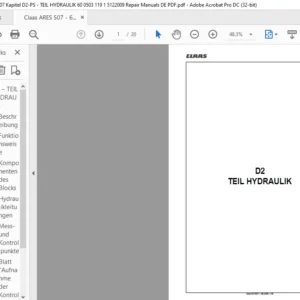 Claas ARES 507 - 607 Kapitel D2-PS - TEIL HYDRAULIK 60 0503 119 1 5122009 Repair Manuals DE PDF