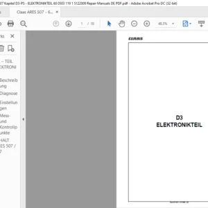 Claas ARES 507 - 607 Kapitel D3-PS - ELEKTRONIKTEIL 60 0503 119 1 5122009 Repair Manuals DE PDF