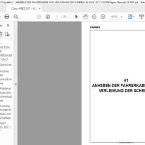 Claas ARES 507 - 607 Kapitel H1 - ANHEBEN DER FAHRERKABINE UND VERLEIMUNG DER SCHEIBEN 60 0503 119 1 5122009 Repair Manuals DE PDF