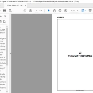 Claas ARES 507 - 607 Kapitel J3 - PNEUMATIKBREMSE 60 0503 119 1 5122009 Repair Manuals DE PDF
