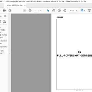 Claas ARES 806 Kapitel B3 - FULL-POWERSHIFT-GETRIEBE GBA 31 60 0503 049 4 5122009 Repair Manuals DE PDF